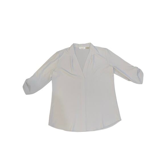 Calvin Klein Blouse V-Neck Top 1/4 sleeves Size M Office Career wear - Picture 1 of 4
